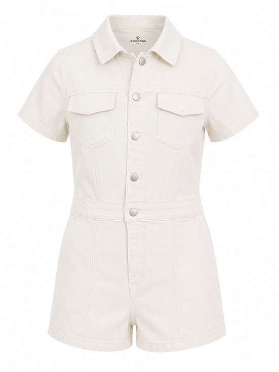 Windsor Pants - Windsor Denim White Short-Sleeve Romper W/Button-Up Front M